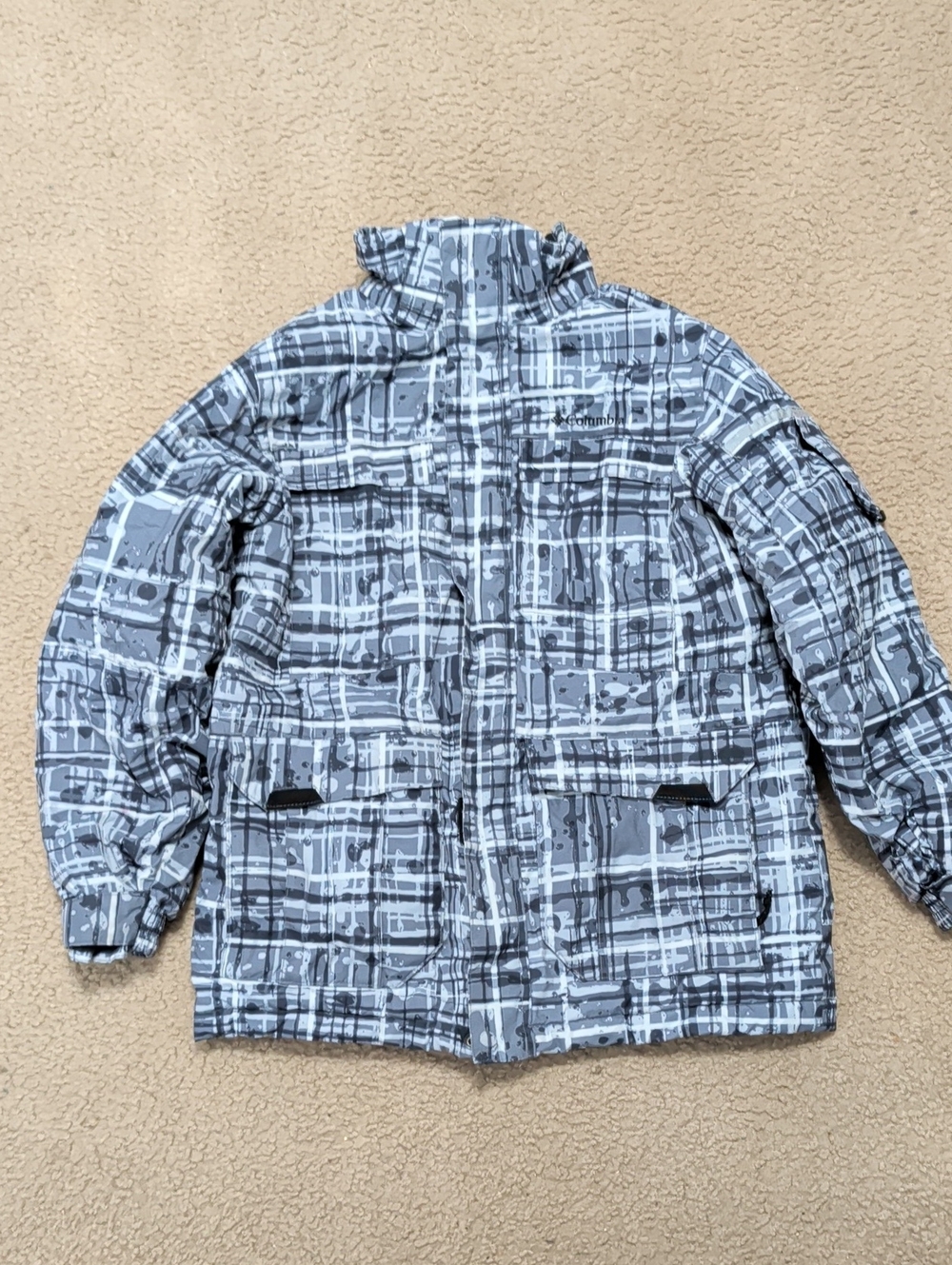 Gray & White Plaid Puffer Jacket